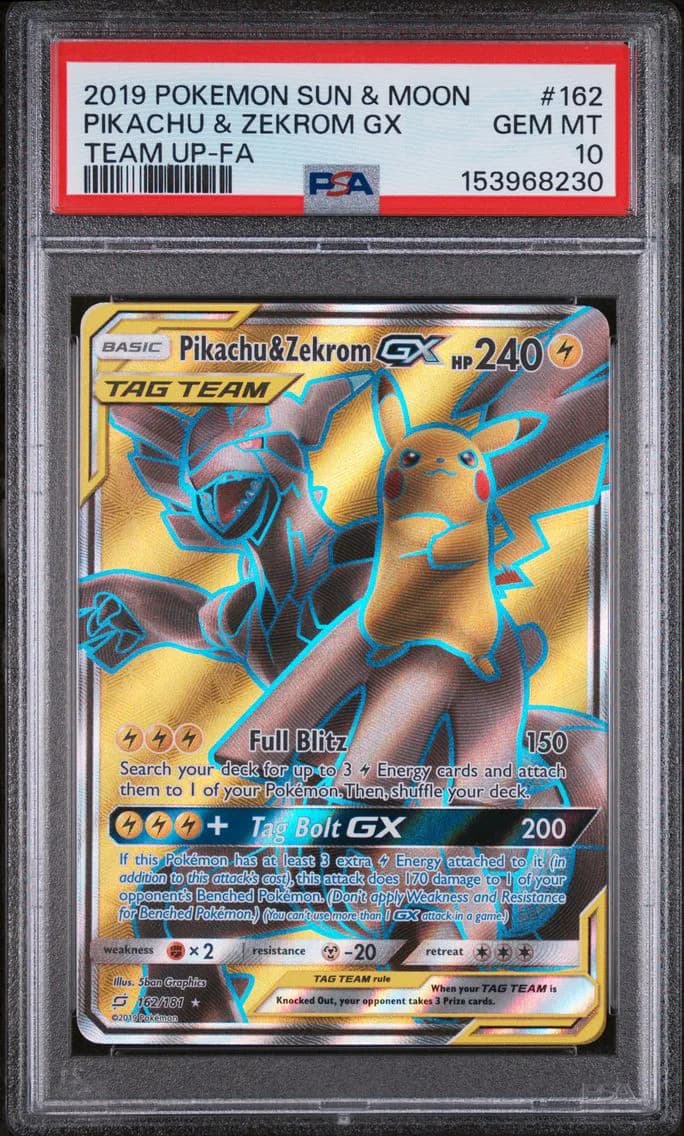 2019 #162 Full Art/Pikachu & Zekrom GX PSA 10 Sun & Moon Team Up