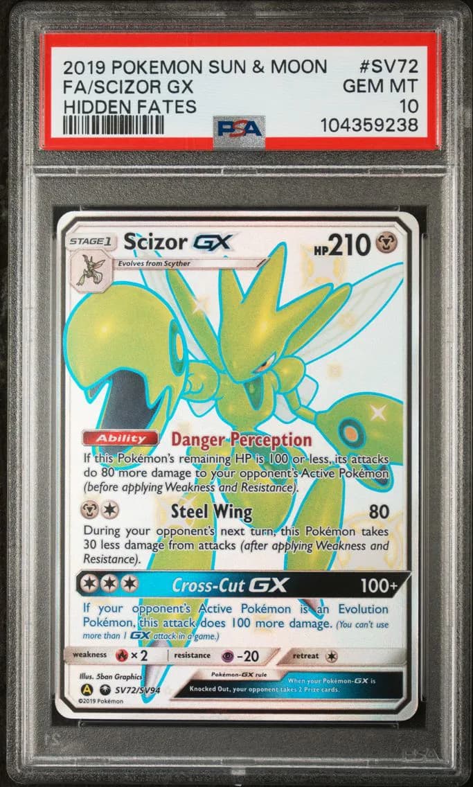 2019 #SV72 FULL ART/SCIZOR GX PSA 10 POKEMON SUN & MOON HIDDEN FATES