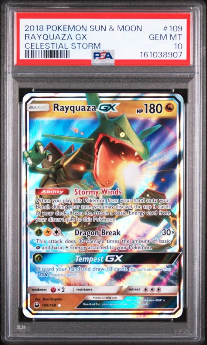 2018 #109 Rayquaza GX PSA 10 Sun & Moon Celestial Storm