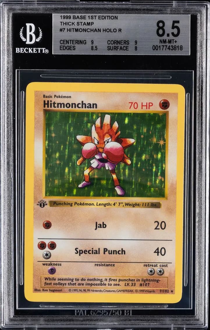 1999 #7 Hitmonchan BGS 8.5 Base Set | 1st Edition Thick Stamp