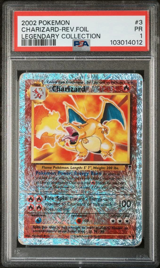 2002 #3 Charizard-Reverse Foil PSA 1 Legendary Collection