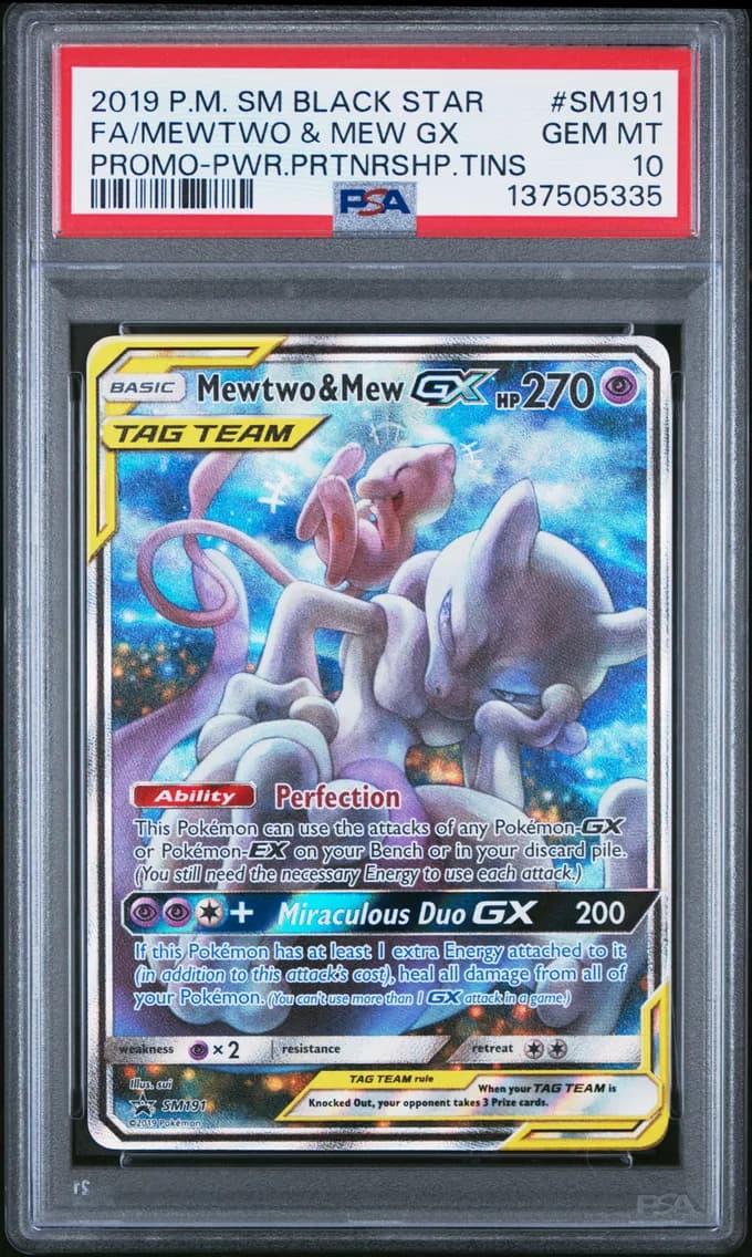2019 #SM191 Full Art/Mewtwo & Mew GX PSA 10 SM Black Star Promo
