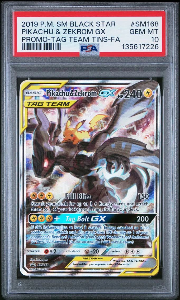 2019 #SM168 Full Art/Pikachu & Zekrom GX PSA 10 SM Black Star Promo