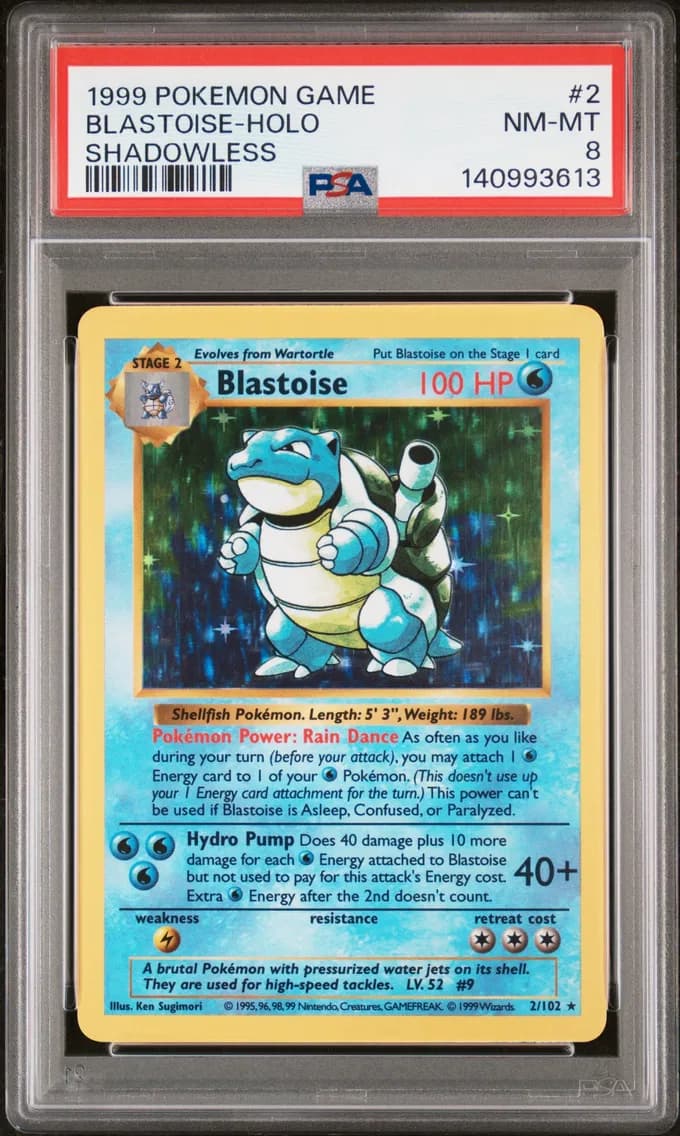 1999 #2 Blastoise-Holo Shadowless PSA 8 Game