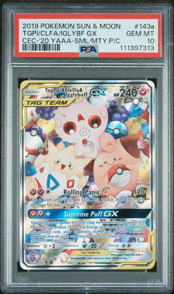 2019 #143a Togepi & Cleffa & Igglybuff GX PSA 10 Sun & Moon Cosmic Eclipse