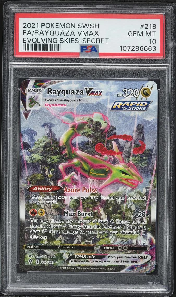 2021 #218 Full Art/Rayquaza Vmax PSA 10 Sword & Shield Evolving Skies Pokemon