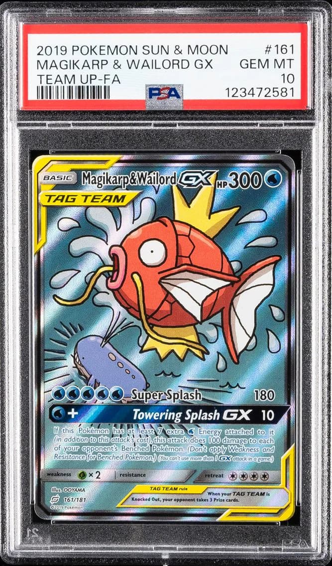 2019 #161 Full Art/Magikarp & Wailord GX PSA 10 Sun & Moon Team Up Pokemon