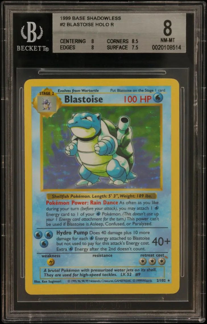1999 #2 Blastoise HOLO R BGS 8 Base Shadowless