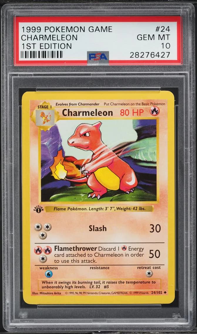 1999 #24 BASE SET SHADOWLESS 1ST EDITION CHARMELEON PSA 10 POKEMON