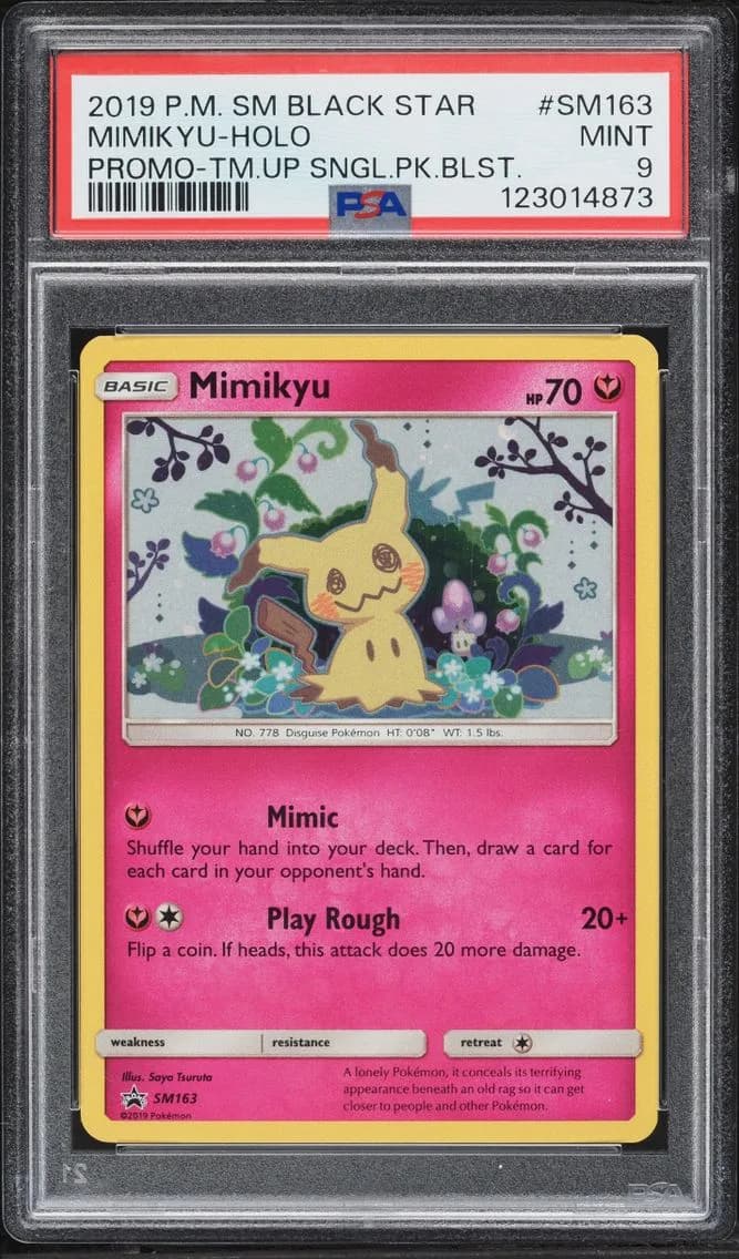 2019 Pokemon Sun & Moon Black Star Promo Team Up Holo Mimikyu #SM163 PSA 9 MINT