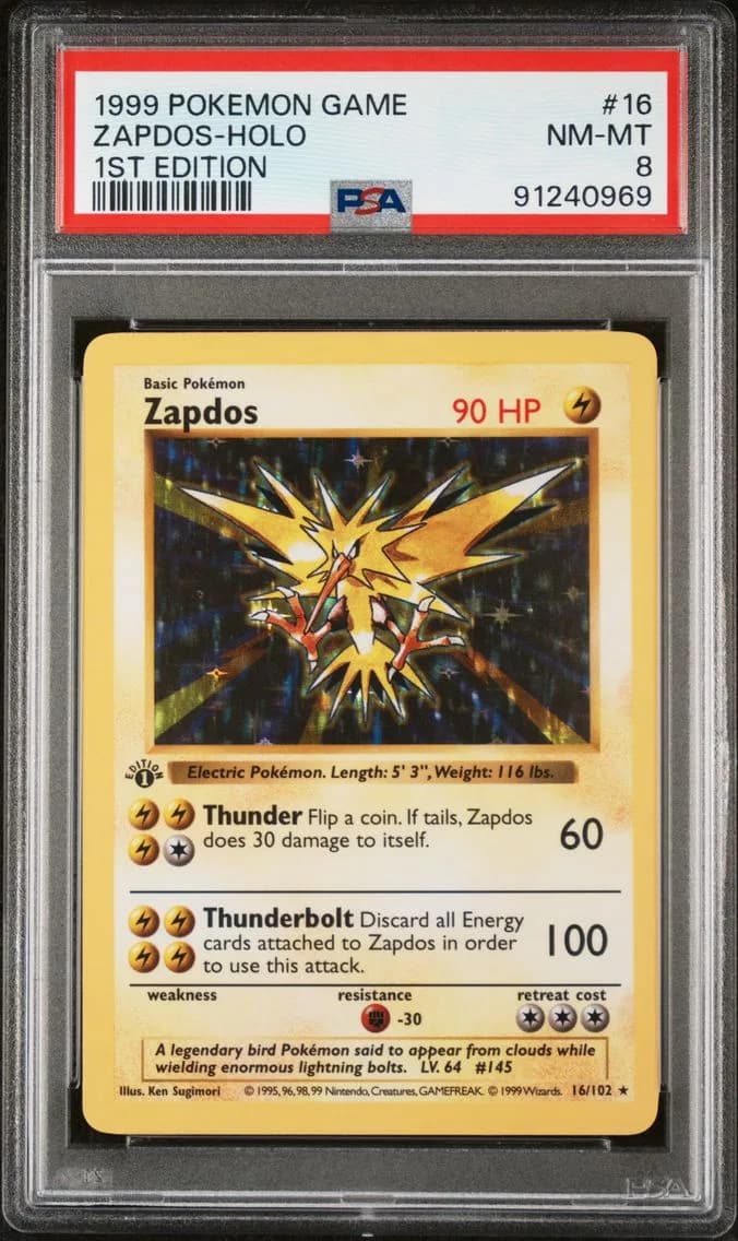 1999 #16 Zapdos-Holo 1st Edition PSA 8 Game