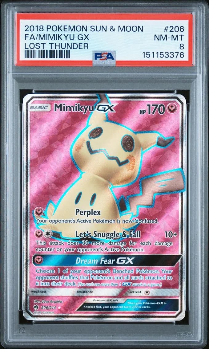 2018 #206 Full Art/Mimikyu GX PSA 8 Sun & Moon Lost Thunder Pokemon