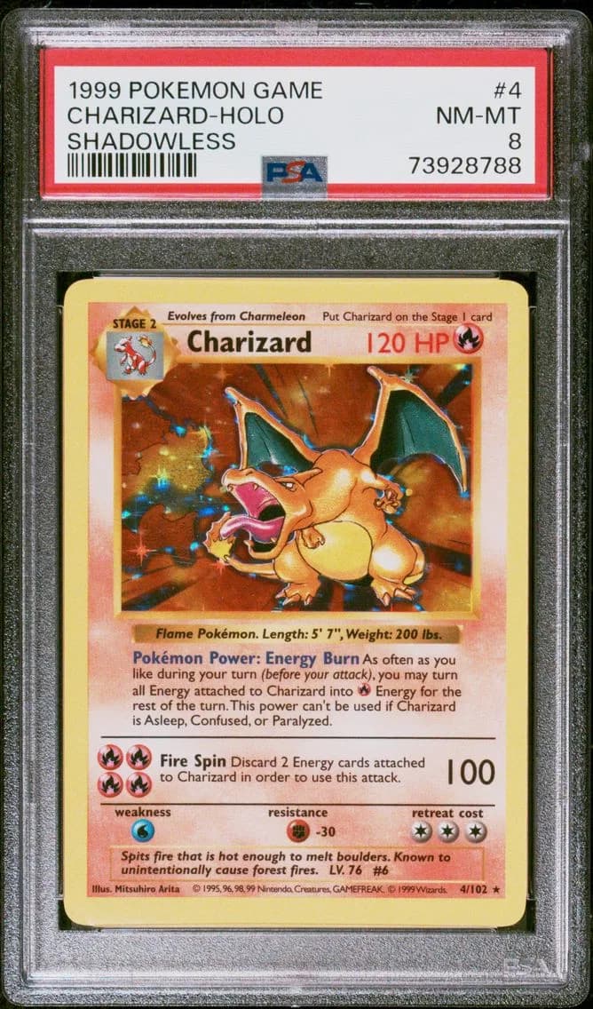 1999 #4 Charizard-Holo Shadowless PSA 8 Game Pokemon