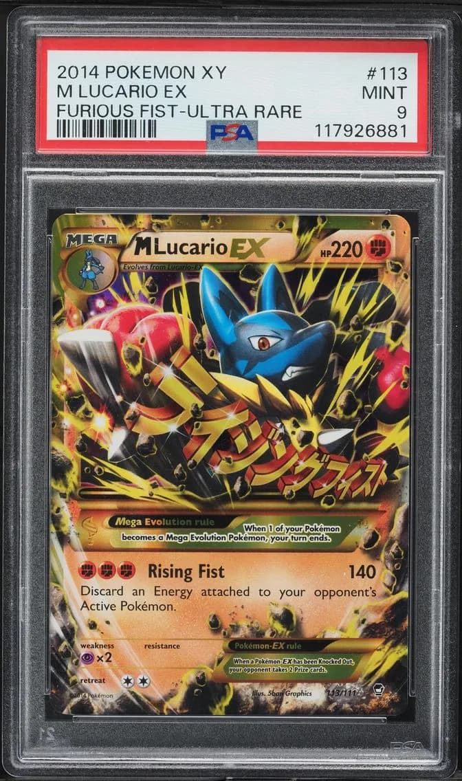 2014 #113 M Lucario EX PSA 9 XY Furious Fists Pokemon