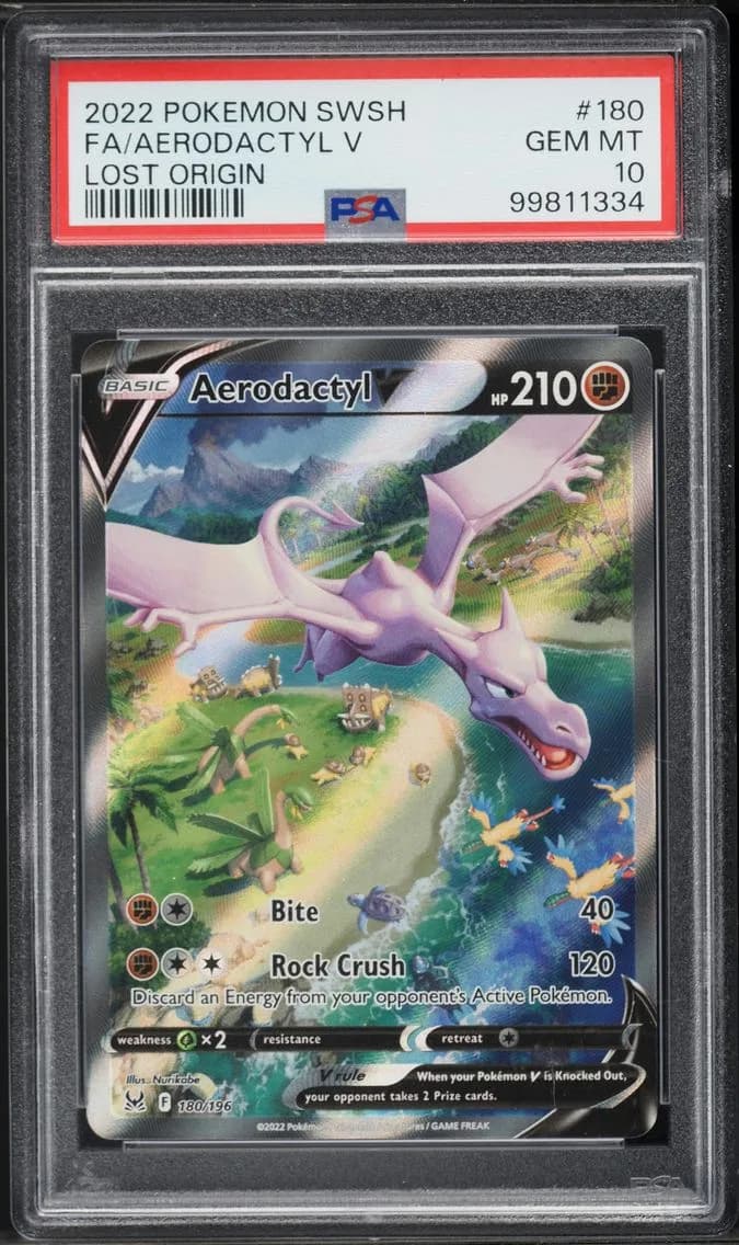 2022 #180 Full Art/Aerodactyl V PSA 10 Sword & Shield Lost Origin Pokemon