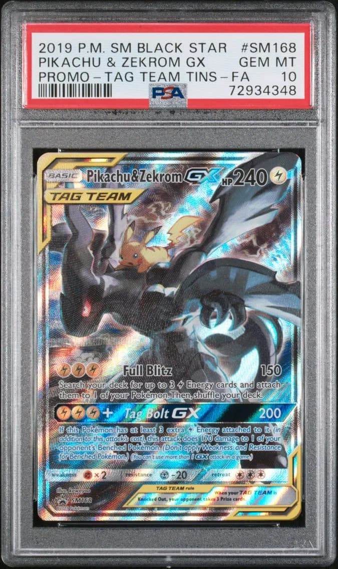 2019 #SM168 Full Art/Pikachu & Zekrom GX PSA 10 SM Black Star Promo Pokemon