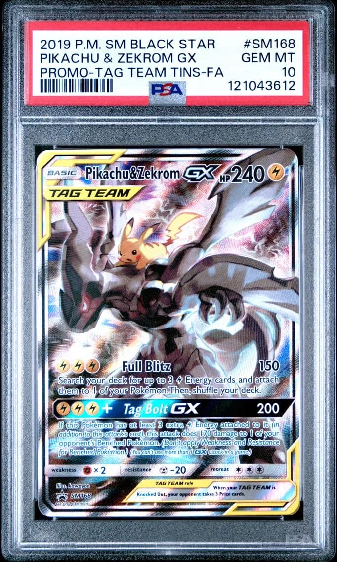 2019 #SM168 Full Art/Pikachu & Zekrom GX PSA 10 SM Black Star Promo