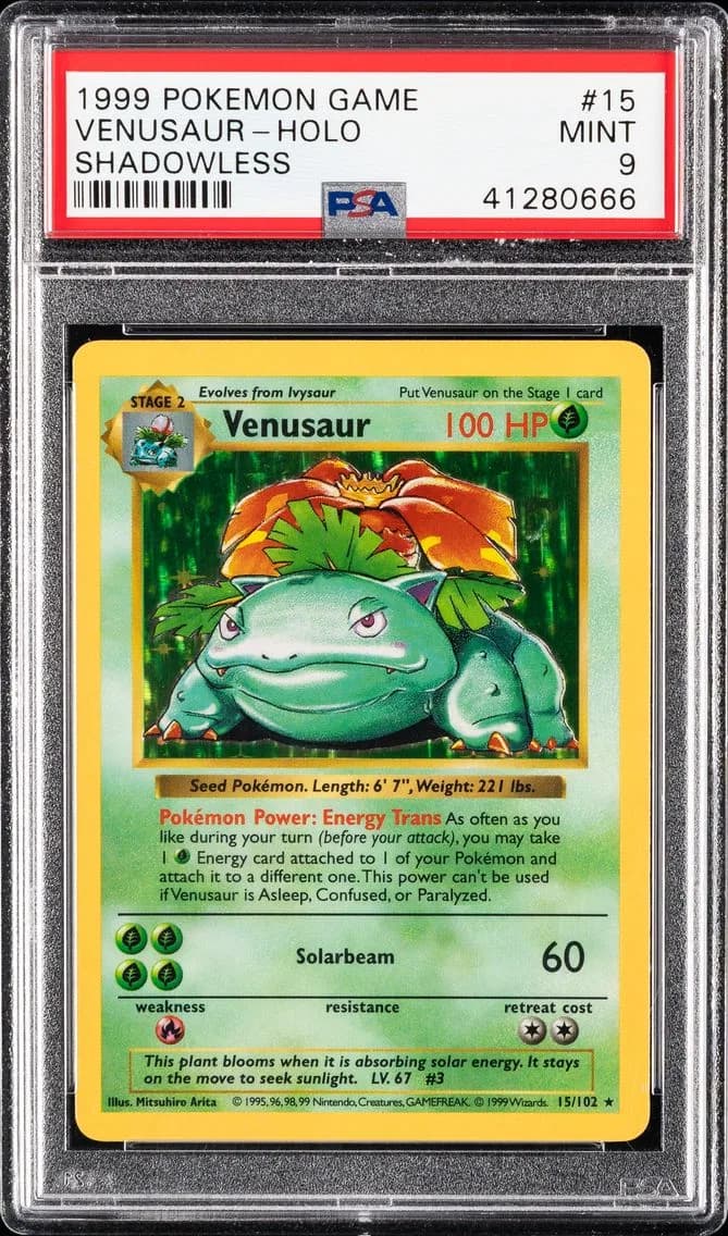 1999 #15 Venusaur-Holo Shadowless PSA 9 Game Pokemon