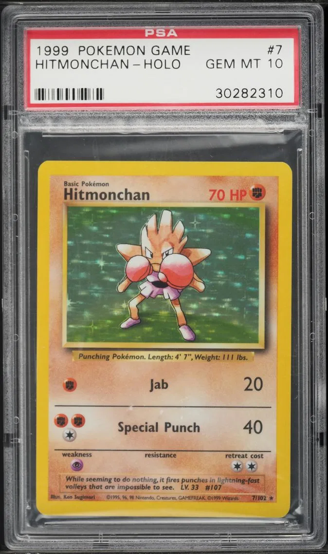 1999 #7 Hitmonchan-Holo PSA 10 Game Pokemon