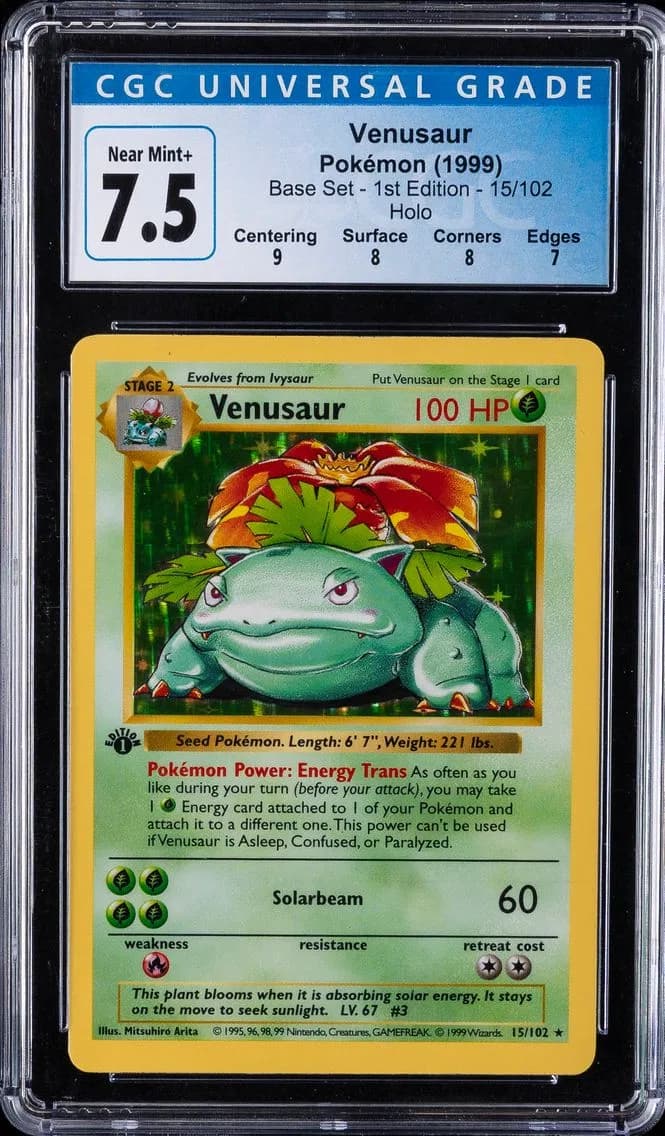 1999 #15 Venusaur-Holo 1st Edition CGC 7.5 Game Pokemon