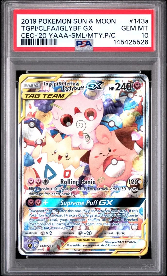 2019 #143a Togepi & Cleffa & Igglybuff GX PSA 10 Sun & Moon Cosmic Eclipse