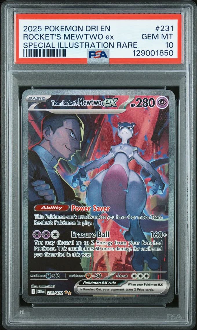 2025 #231 Team Rocket's Mewtwo EX PSA 10 Dri EN-Destined Rivals Pokemon