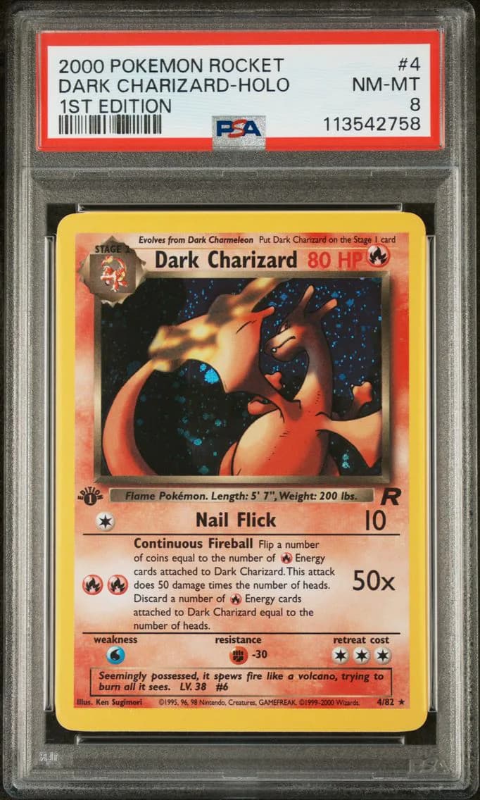2000 #4 Dark Charizard-Holo 1st Edition PSA 8 Rocket Pokemon