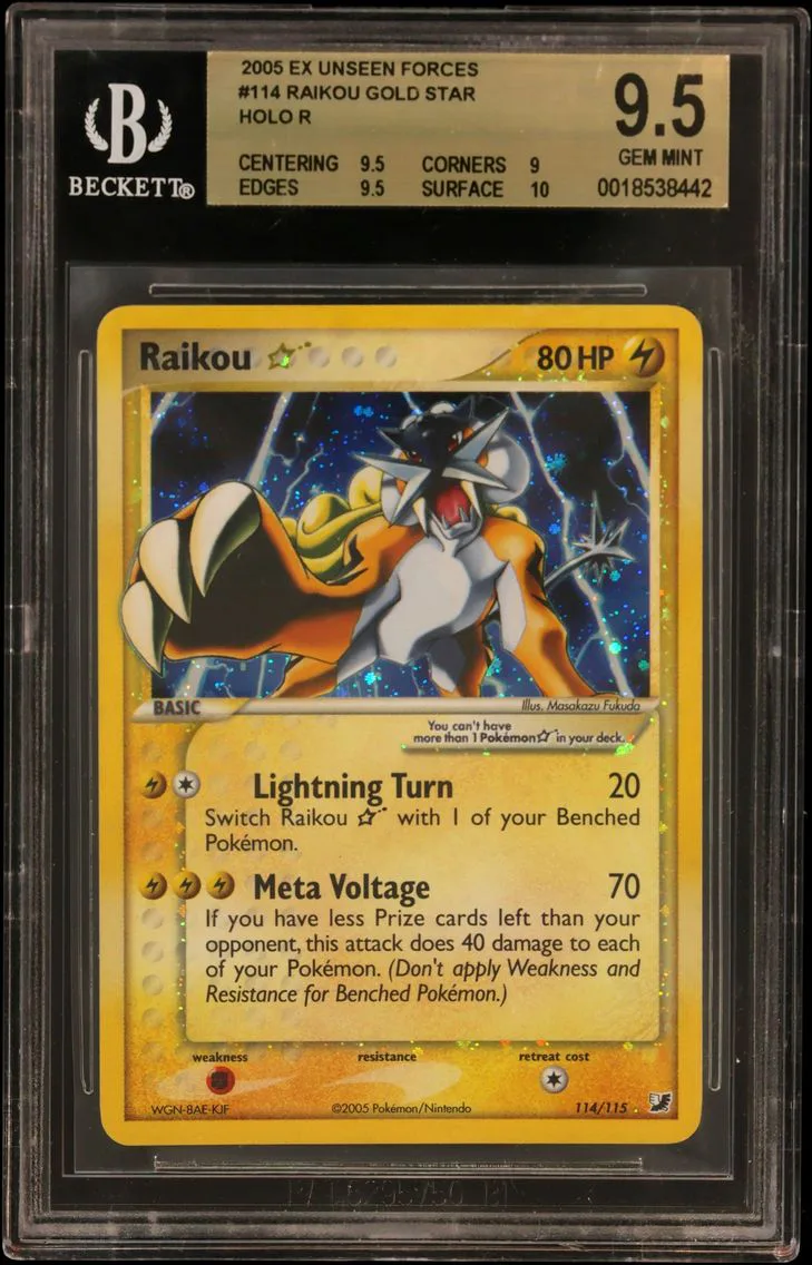 2005 #114 Raikou Gold Star HOLO R BGS 9.5 EX Unseen Forces