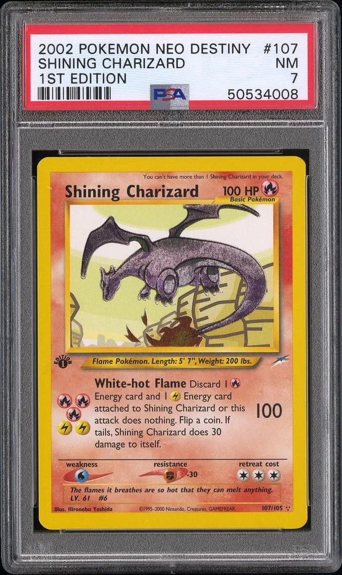 2002 #107 Shining Charizard 1st Edition PSA 7 Neo Destiny Pokemon