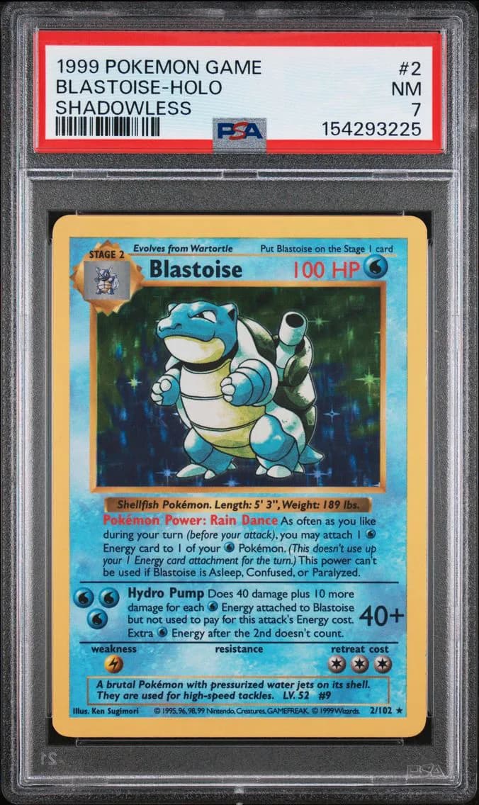 1999 #2 Blastoise-Holo Shadowless PSA 7 Game
