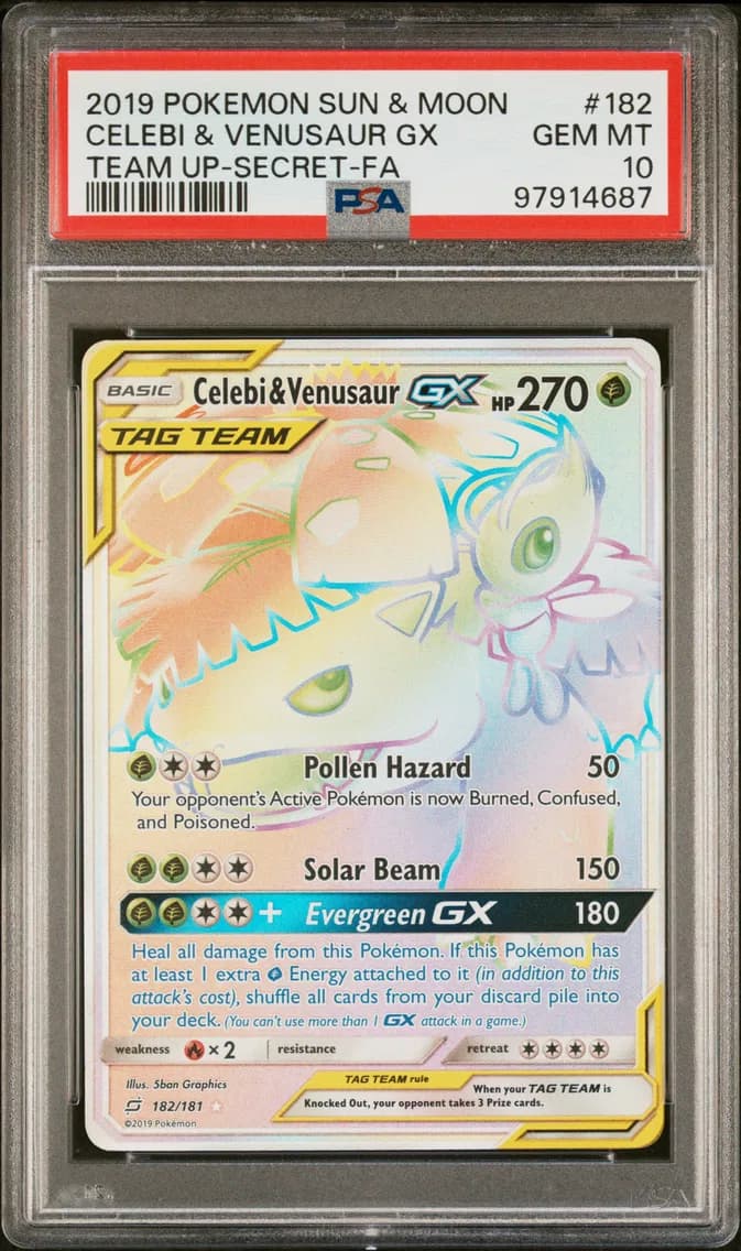 2019 #182 Full Art/Celebi & Venusaur GX PSA 10 Sun & Moon Team Up