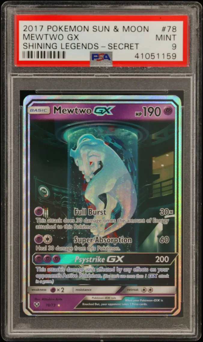 2017 #78 Mewtwo GX PSA 9 Sun & Moon Shining Legends