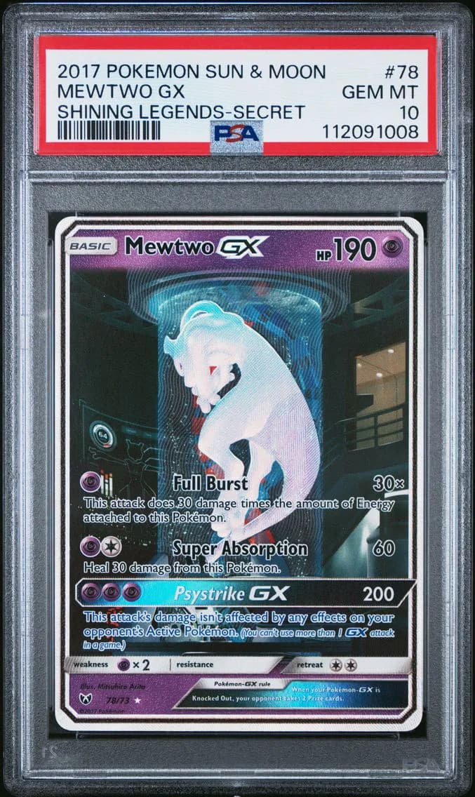 2017 #78 Mewtwo GX PSA 10 Sun & Moon Shining Legends Pokemon