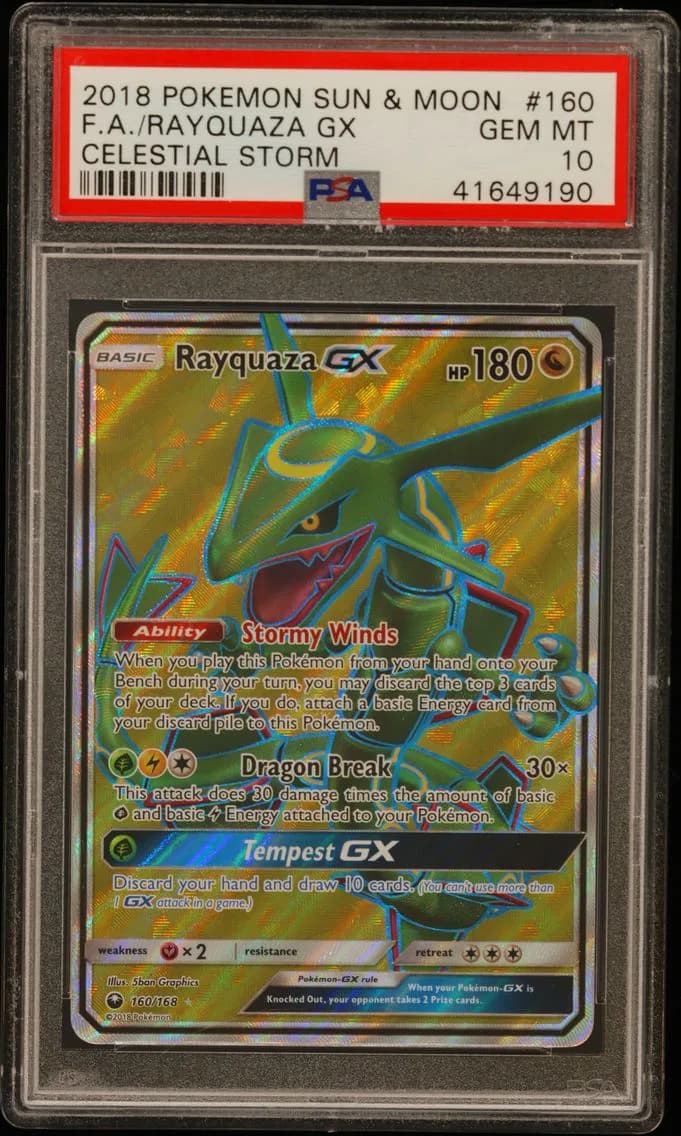2018 #160 Full Art/Rayquaza GX PSA 10 Sun & Moon Celestial Storm