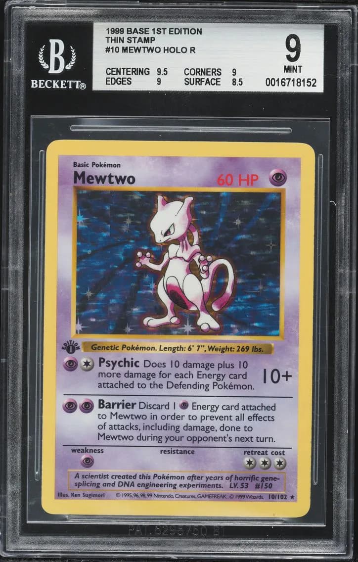 1999 #10 Mewtwo-Holo 1st Edition BGS 9 Game Pokemon