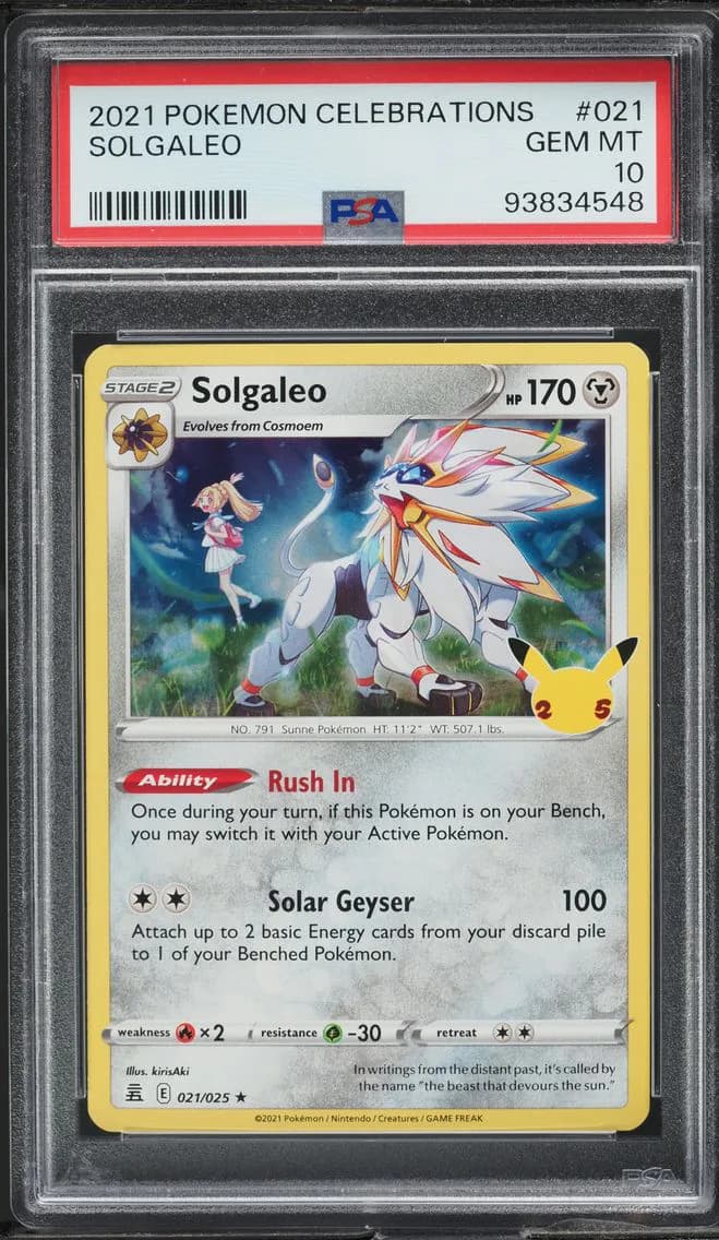 2021 #021 SWORD & SHIELD CELEBRATIONS HOLO SOLGALEO PSA 10 POKEMON