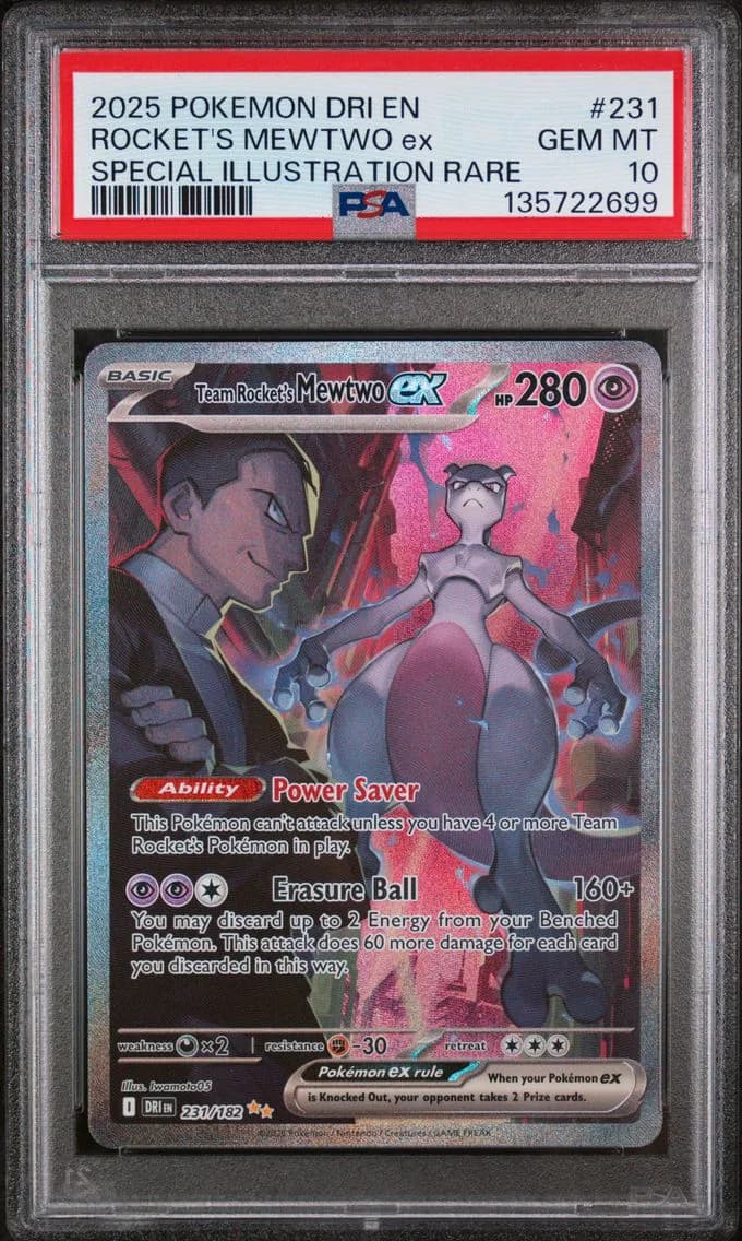2025 #231 Team Rocket's Mewtwo EX PSA 10 Dri EN-Destined Rivals