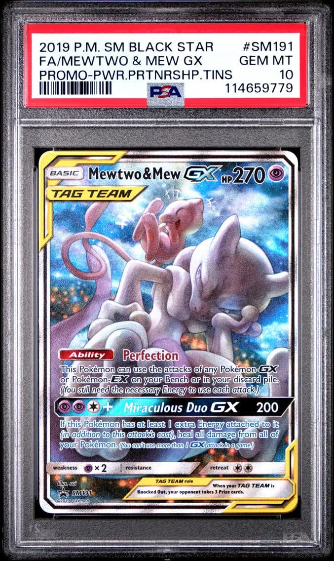 2019 #SM191 Full Art/Mewtwo & Mew GX PSA 10 SM Black Star Promo