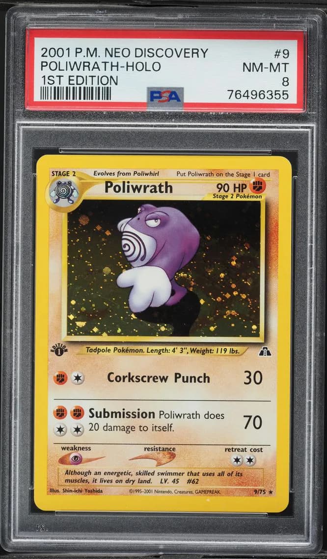 2001 #9 Poliwrath-Holo 1st Edition PSA 8 Neo Discovery Pokemon