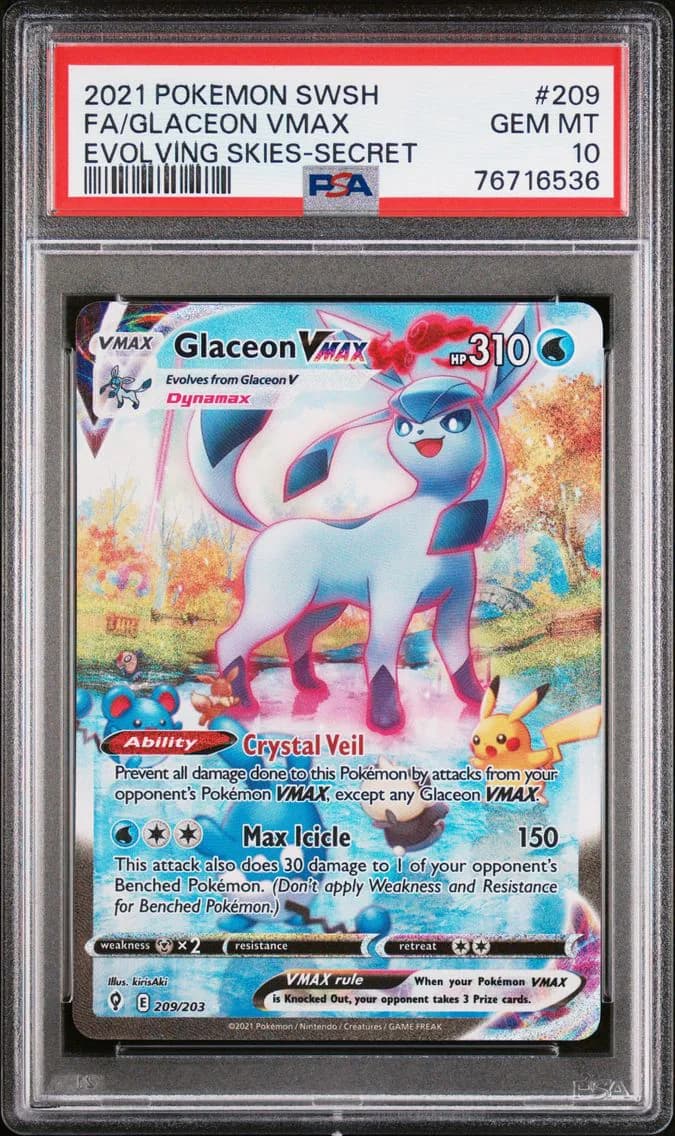 2021 #209 Full Art/Glaceon Vmax PSA 10 Sword & Shield Evolving Skies Pokemon