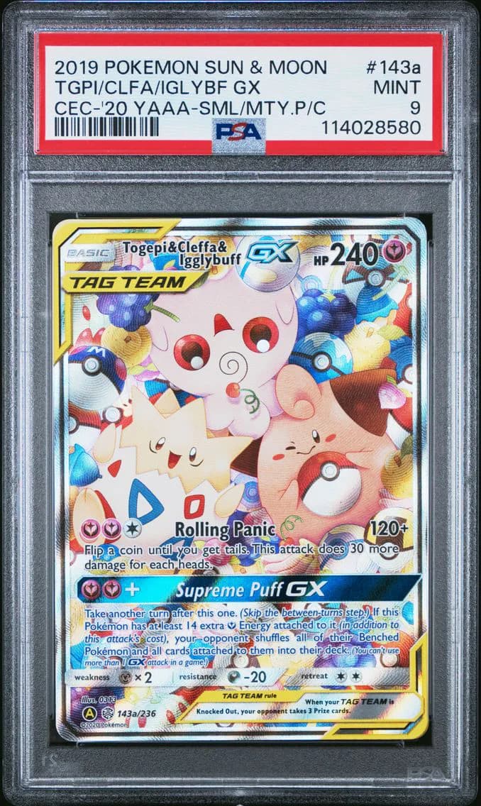 2019 #143a Togepi & Cleffa & Igglybuff GX PSA 9 Sun & Moon Cosmic Eclipse Pokemon