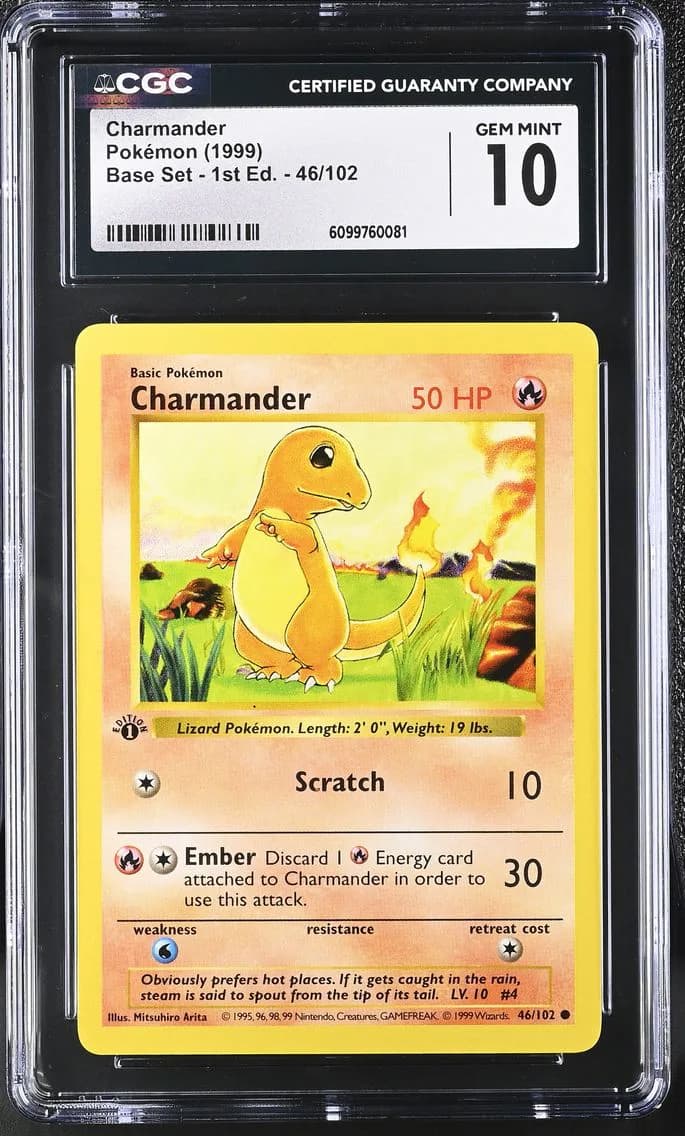 1999 #46 Charmander CGC 10 Base Set - 1st Edition - English