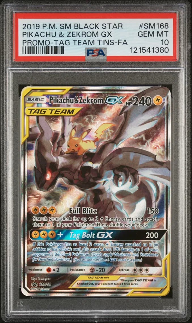 2019 #SM168 Full Art/Pikachu & Zekrom GX PSA 10 SM Black Star Promo