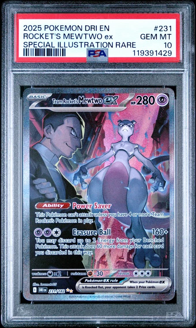 2025 #231 Team Rocket's Mewtwo EX PSA 10 Dri EN-Destined Rivals