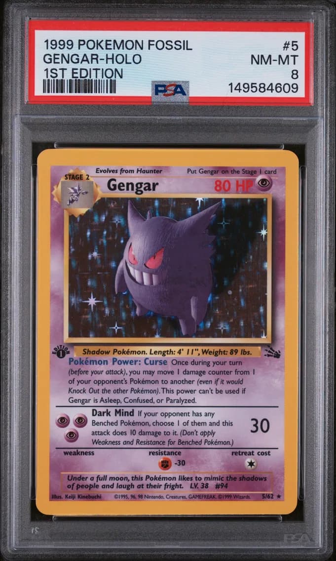 1999 #5 Gengar-Holo 1st Edition PSA 8 Fossil