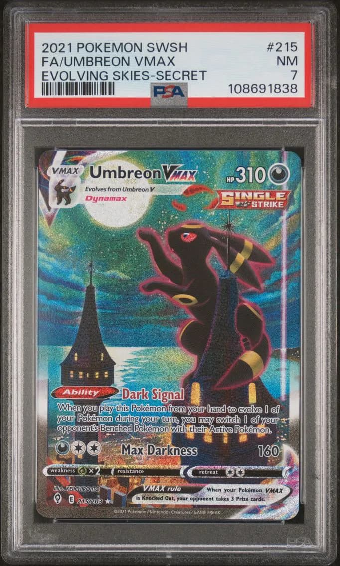 2021 #215 FULL ART/UMBREON VMAX PSA 7 POKEMON SWORD & SHIELD EVOLVING SKIES | SECRET