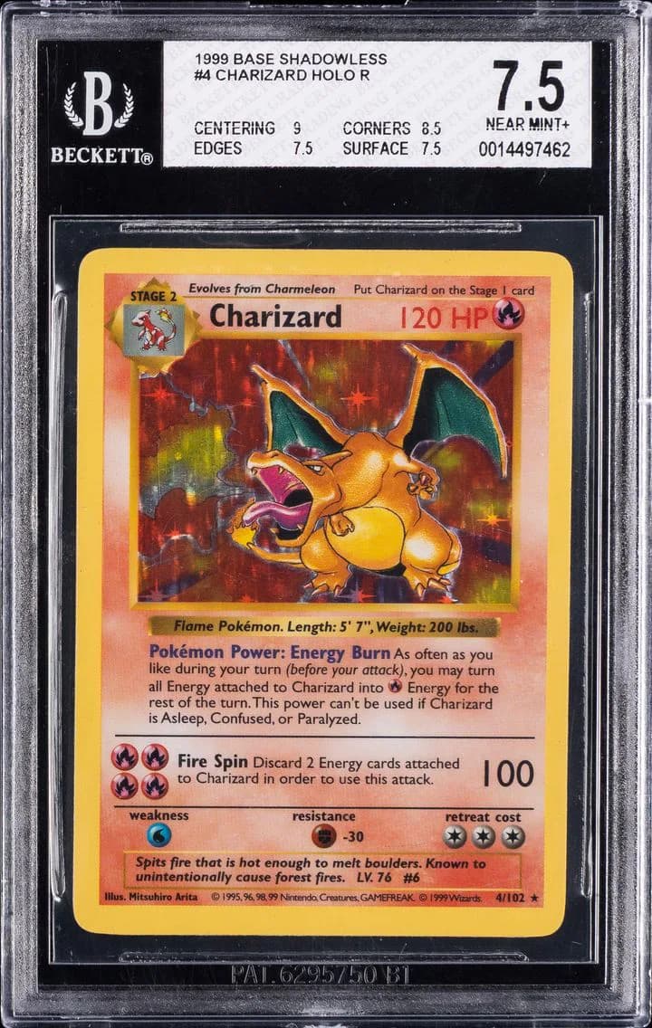 1999 #4 Charizard-Holo Shadowless BGS 7.5 Game Pokemon