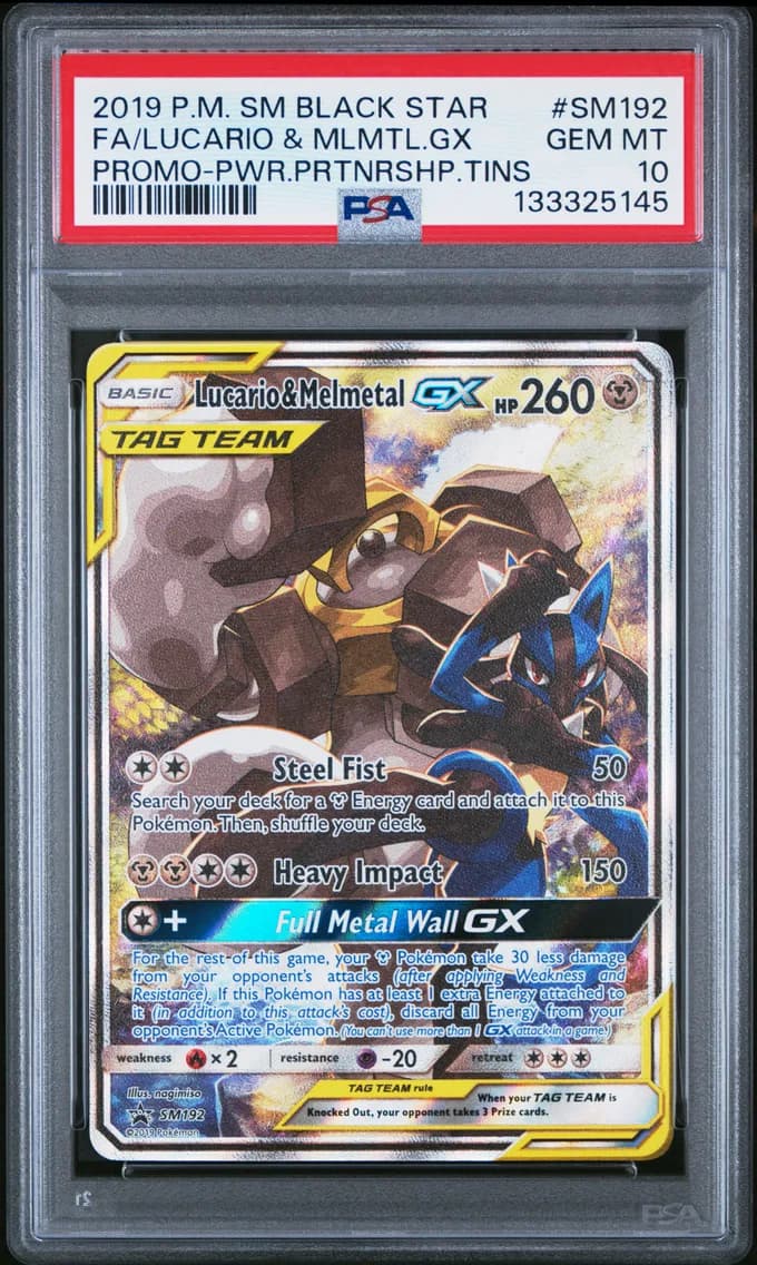 2019 #SM192 Full Art/Lucario & Melmetal GX PSA 10 SM Black Star Promo