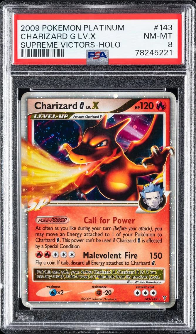 2009 #143 Charizard G LV.X-Holo PSA 8 Platinum Supreme Victors Pokemon