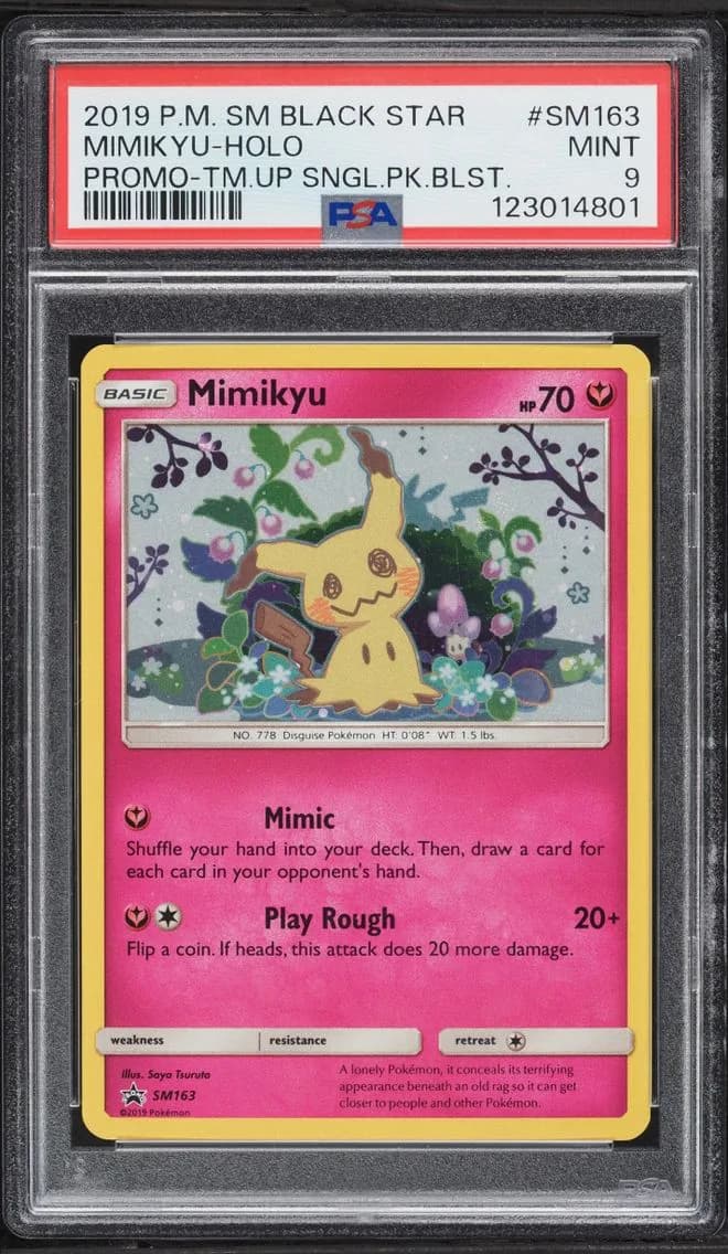 2019 Pokemon Sun & Moon Black Star Promo Team Up Holo Mimikyu #SM163 PSA 9 MINT